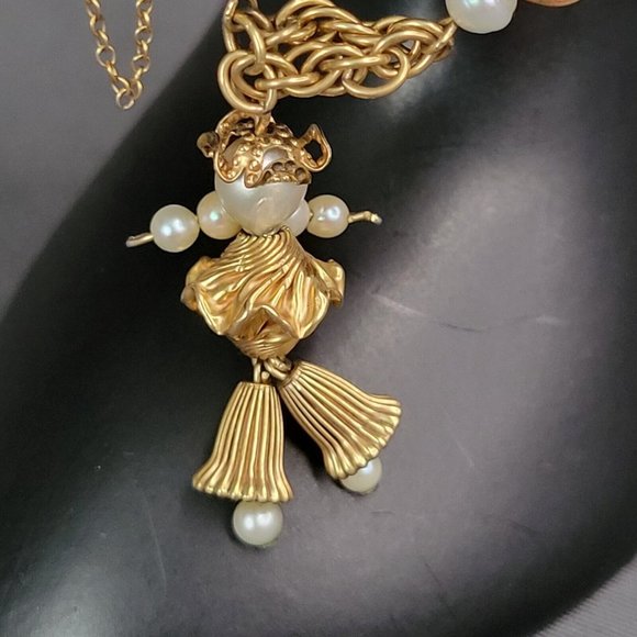 Angel Charm Fashion Bracelet Twisted Gold Tone Faux Pearl Safety Chain 6/12 in - Picture 3 of 5
